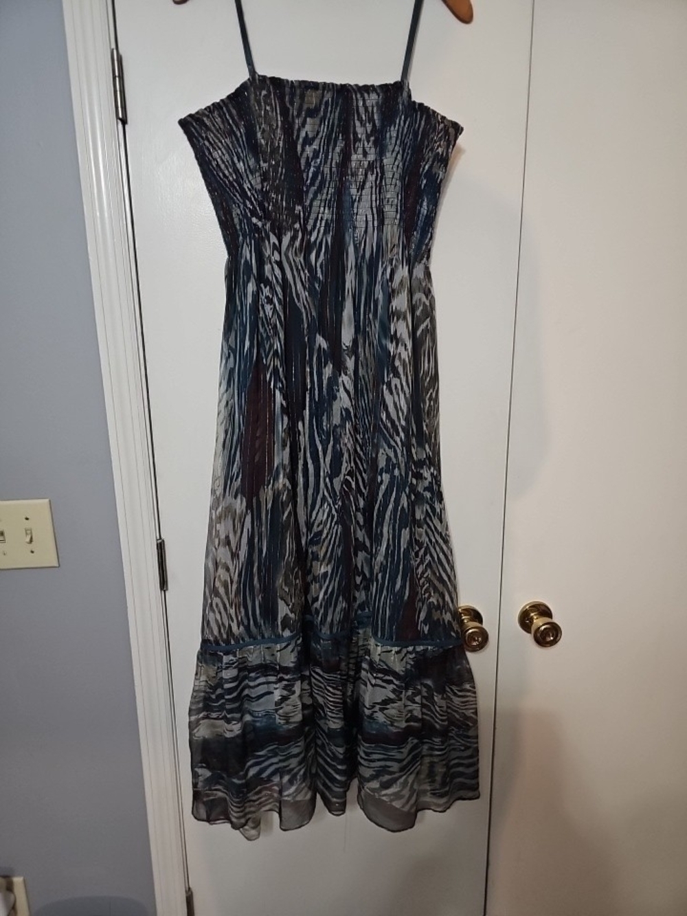 Peter Nygard Turqoise And Brown W/ Gold Metalic Patterned Maxi Dress Sz 14 XL